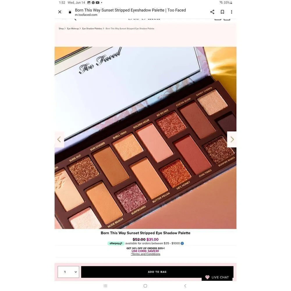 BNIB~Too Faced Born This Way Sunset Stripped Eyeshadow Palette